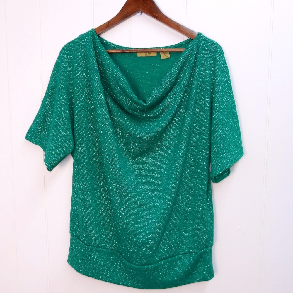 Valerie Stevens Woman‎ Green Metallic Knit Top Plus Size 1X /#8072